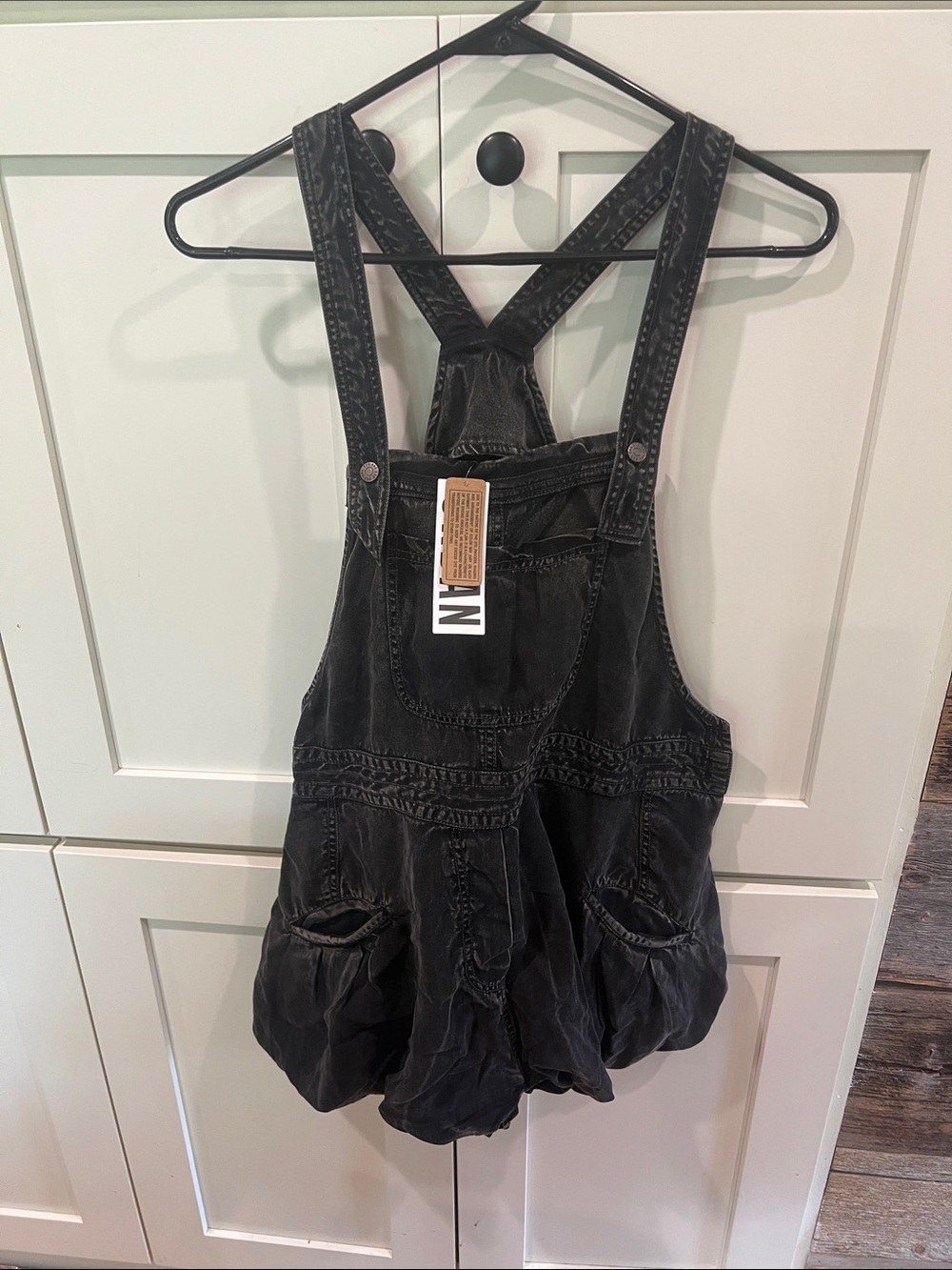 BDG Black Washed Denim Short Overalls Romper